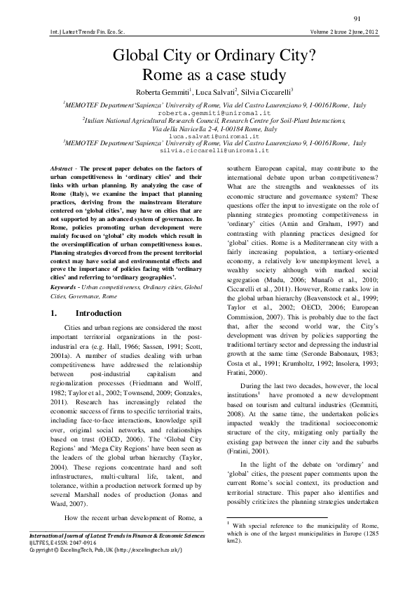 (PDF) Global city or ordinary city? Rome as a case study