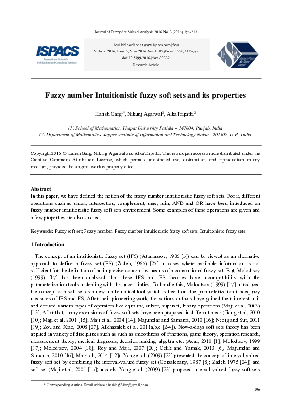 (PDF) Fuzzy number Intuitionistic fuzzy soft sets and its properties