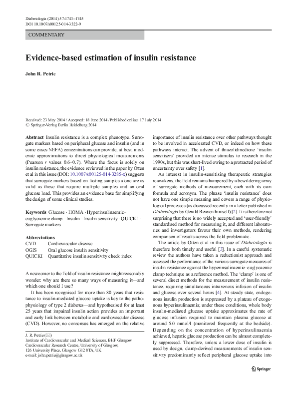 (PDF) Evidence-based estimation of insulin resistance