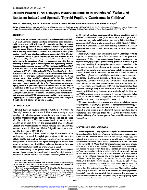 (PDF) Distinct pattern of ret oncogene rearrangements in morphological ...