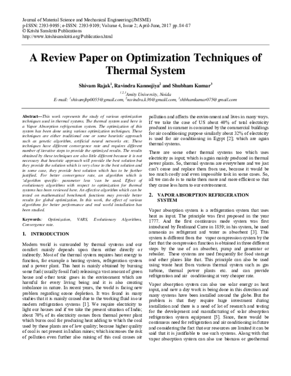 (PDF) A Review Paper on Optimization Techniques of Thermal System