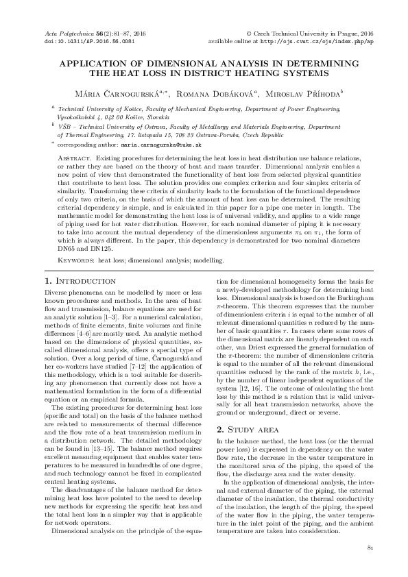 (PDF) Application of Dimensional Analysis in Heat Loss Determining in ...