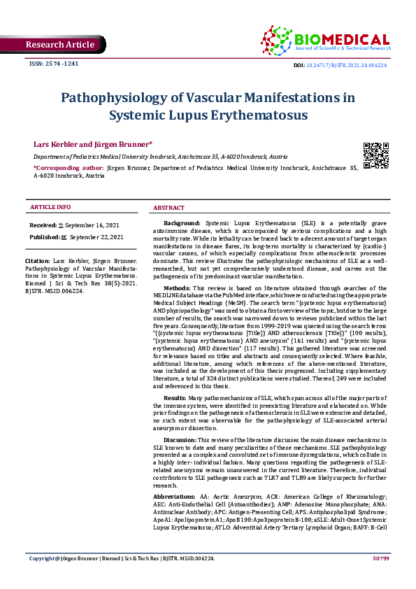 (PDF) Pathophysiology of Vascular Manifestations in Systemic Lupus ...
