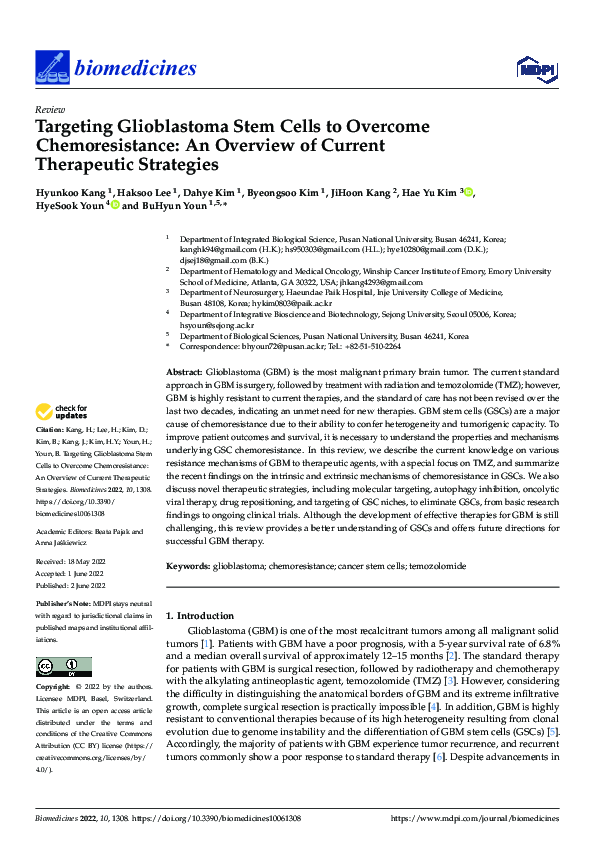 Pdf Targeting Glioblastoma Stem Cells To Overcome Chemoresistance An