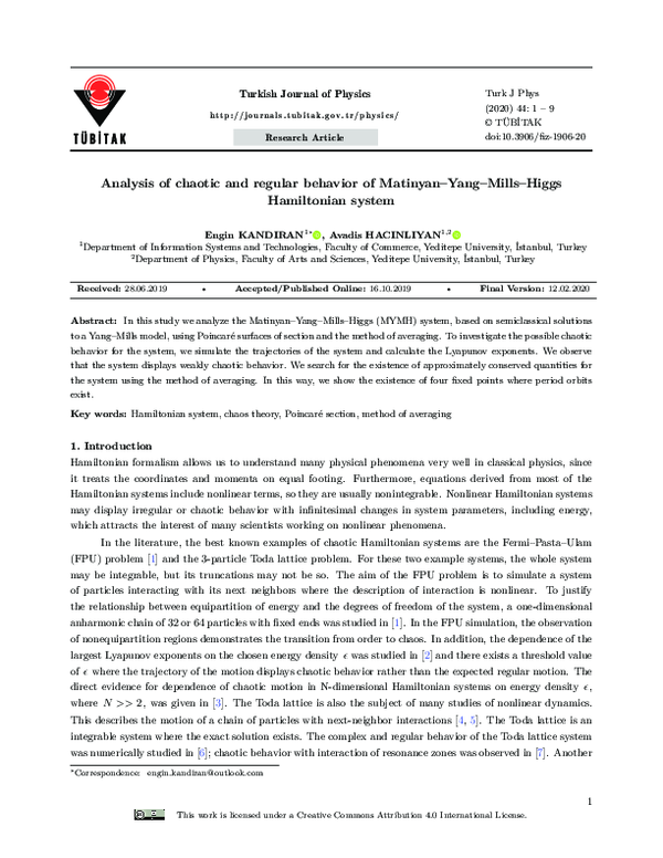 (PDF) Analysis of chaotic and regular behavior of Matinyan–Yang–Mills ...