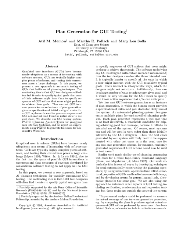 (PDF) Plan Generation for GUI Testing