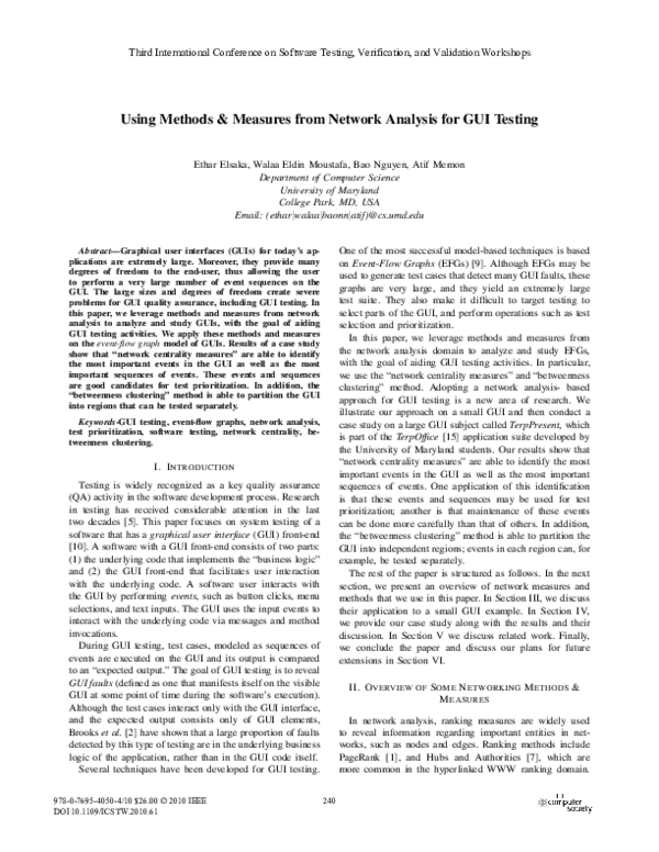 (PDF) Using Methods & Measures from Network Analysis for GUI Testing