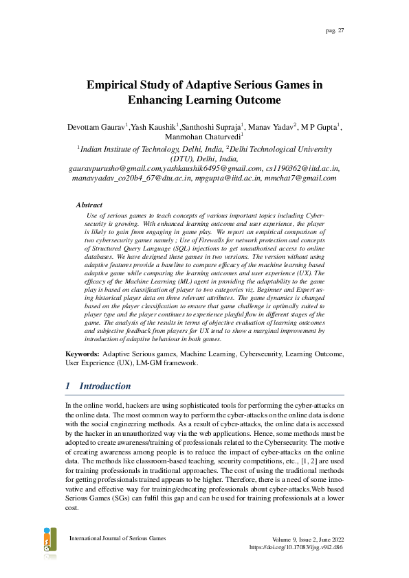 (PDF) Empirical Study of Adaptive Serious Games in Enhancing Learning ...