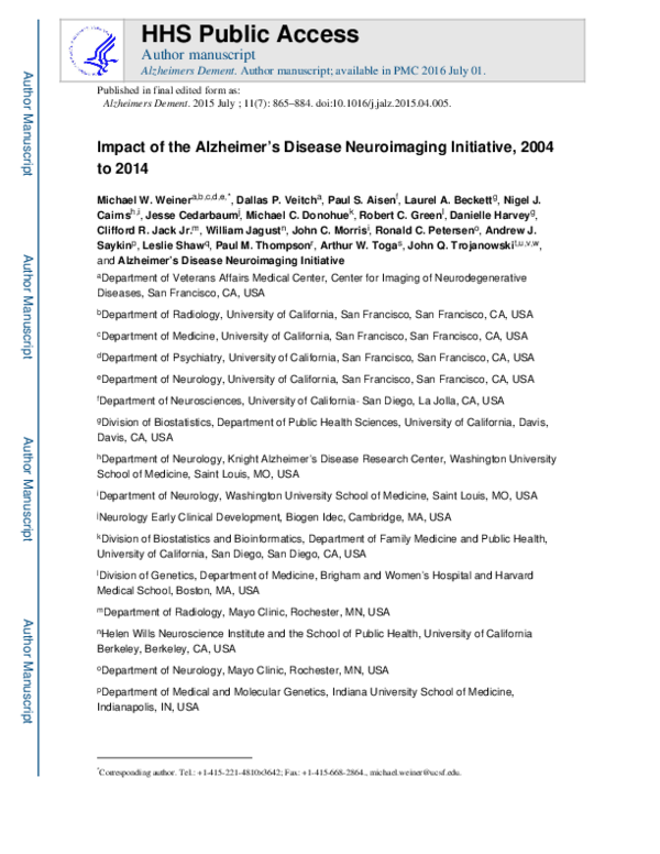 (PDF) Impact of the Alzheimer's Disease Neuroimaging Initiative, 2004 ...