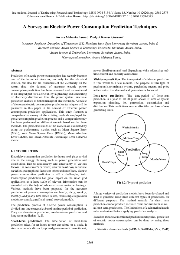 (PDF) A Survey on Electric Power Consumption Prediction Techniques