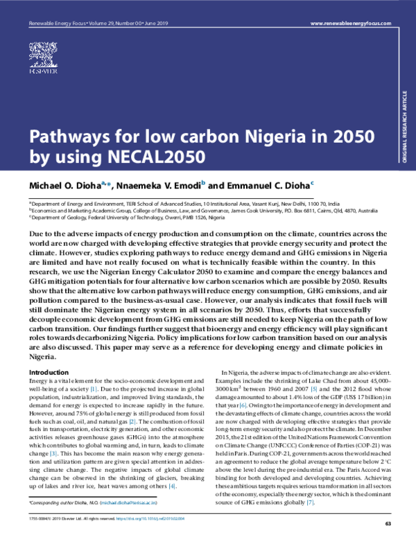 (PDF) Pathways for low carbon Nigeria in 2050 by using NECAL2050