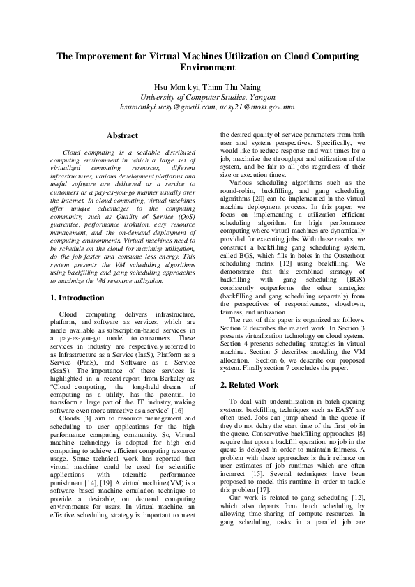 (PDF) The Improvement for Virtual Machines Utilization on Cloud ...