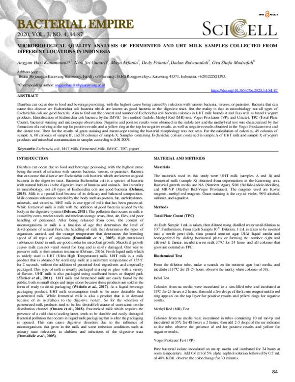 (PDF) Microbiological Quality Analysis of Fermented and Uht Milk