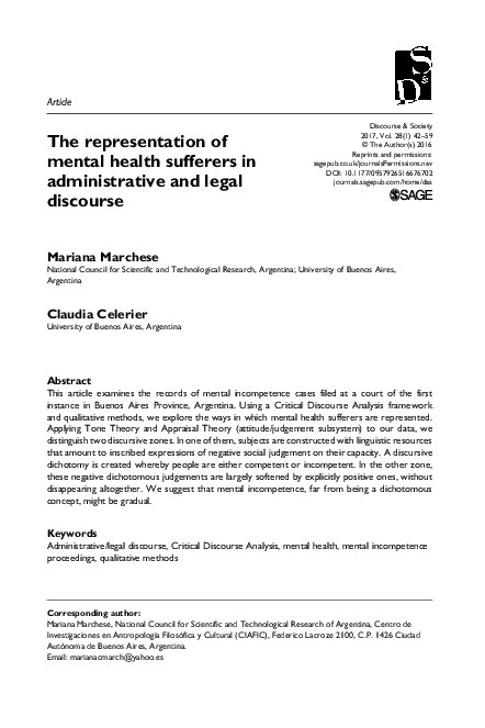 (PDF) The representation of mental health sufferers in administrative ...