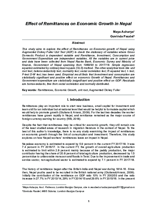 (PDF) Effect of Remittances on Economic Growth in Nepal
