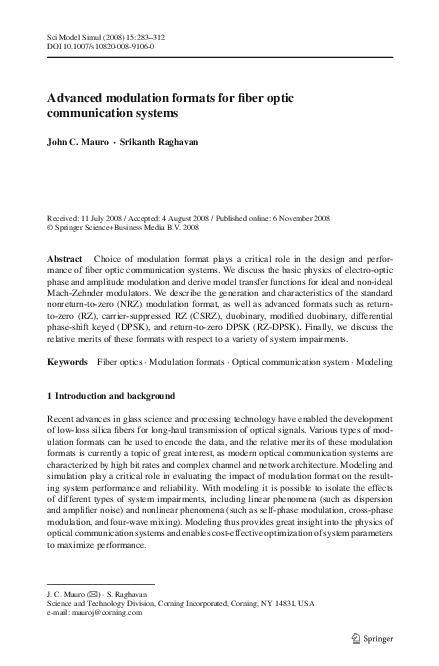 (PDF) Advanced modulation formats for fiber optic communication systems