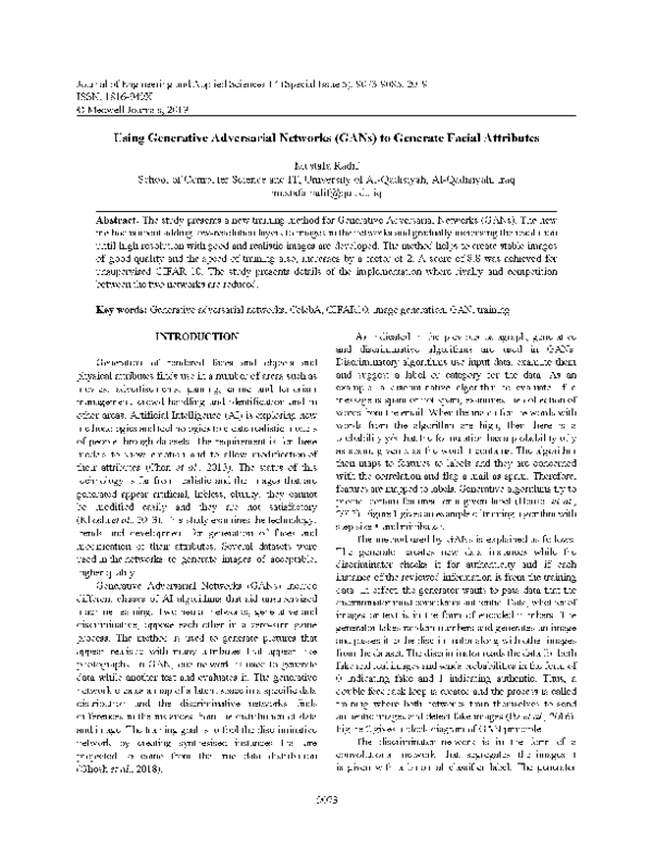 (PDF) Using Generative Adversarial Networks (GANs) to Generate Facial ...