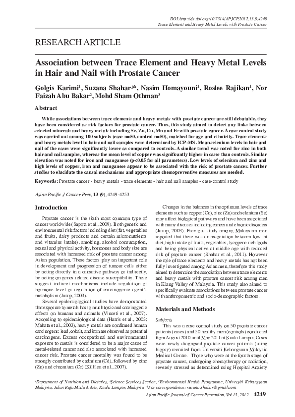 (PDF) Association between Trace Element and Heavy Metal Levels in Hair ...