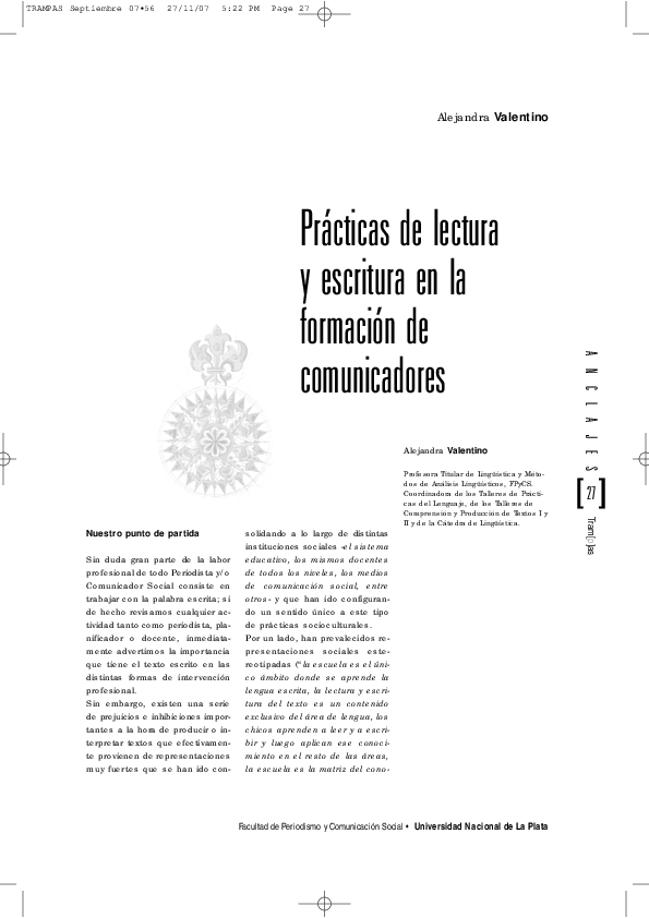 (PDF) Prácticas de lectura y escritura en la formación de comunicadores