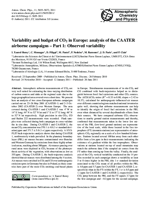 (PDF) Variability and budget of CO 2 in Europe: analysis of the CAATER ...