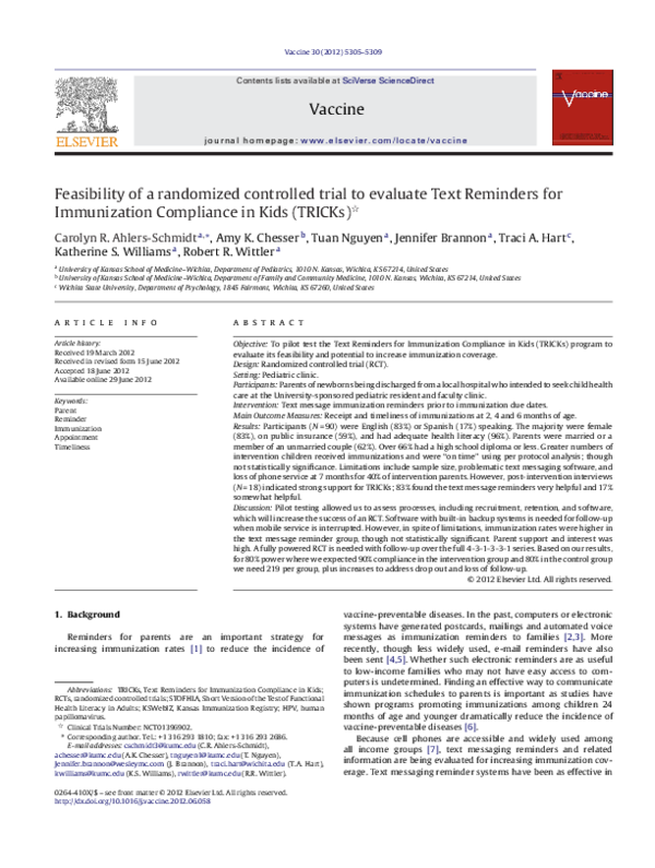 (PDF) Feasibility of a randomized controlled trial to evaluate Text ...