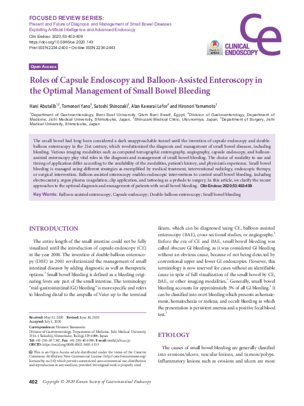 (PDF) Roles of Capsule Endoscopy and Balloon-Assisted Enteroscopy in ...
