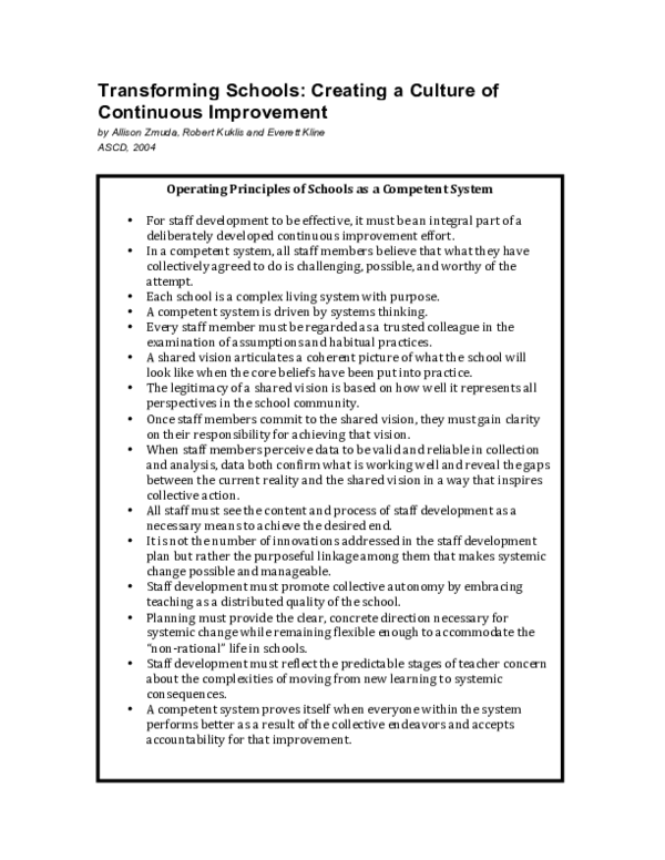 (PDF) Transforming schools: Creating a culture of continuous improvement