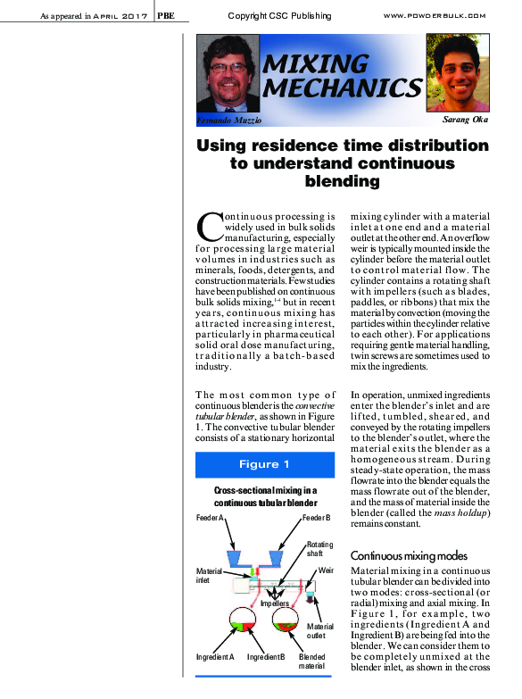 (PDF) Using residence time distribution to understand continuous blending