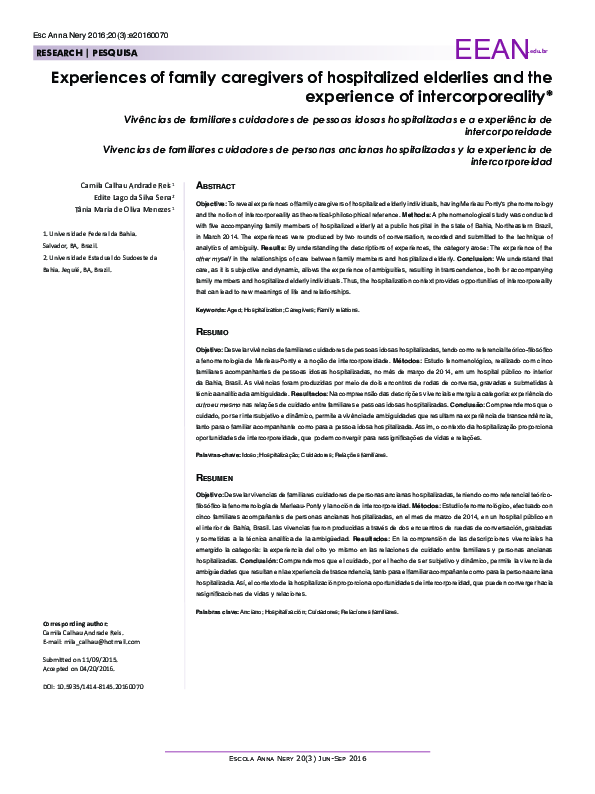 (PDF) Experiences of family caregivers of hospitalized elderlies and ...