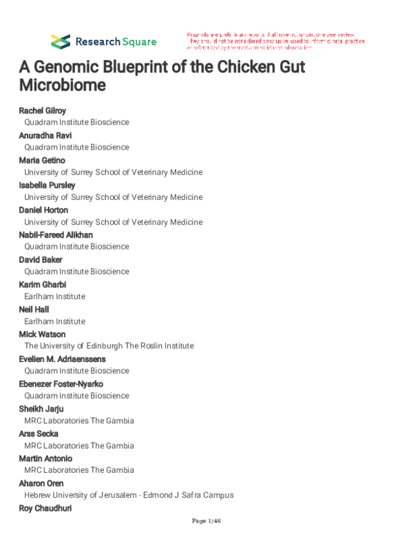 (PDF) A Genomic Blueprint of the Chicken Gut Microbiome