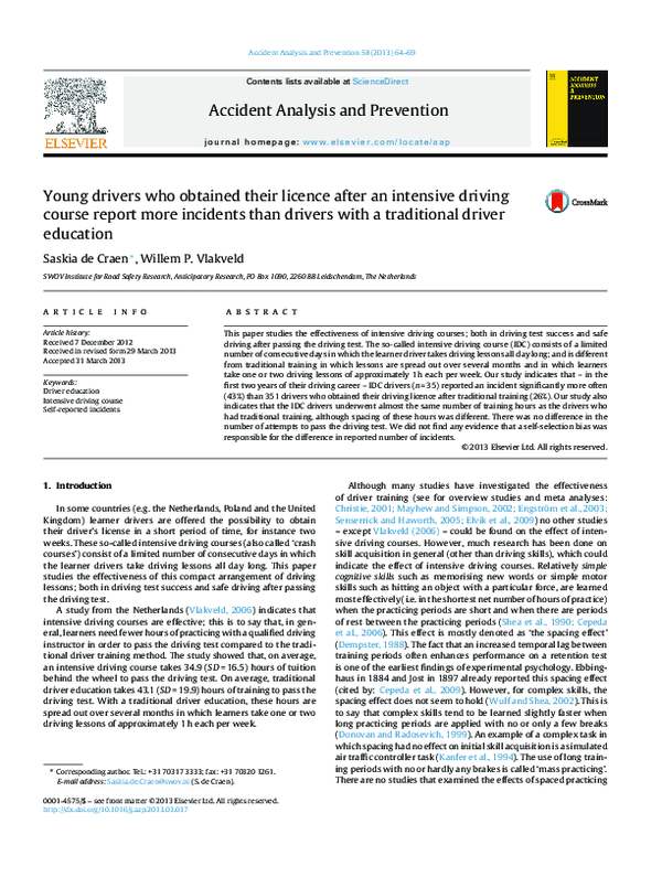 (PDF) Young drivers who obtained their licence after an intensive ...