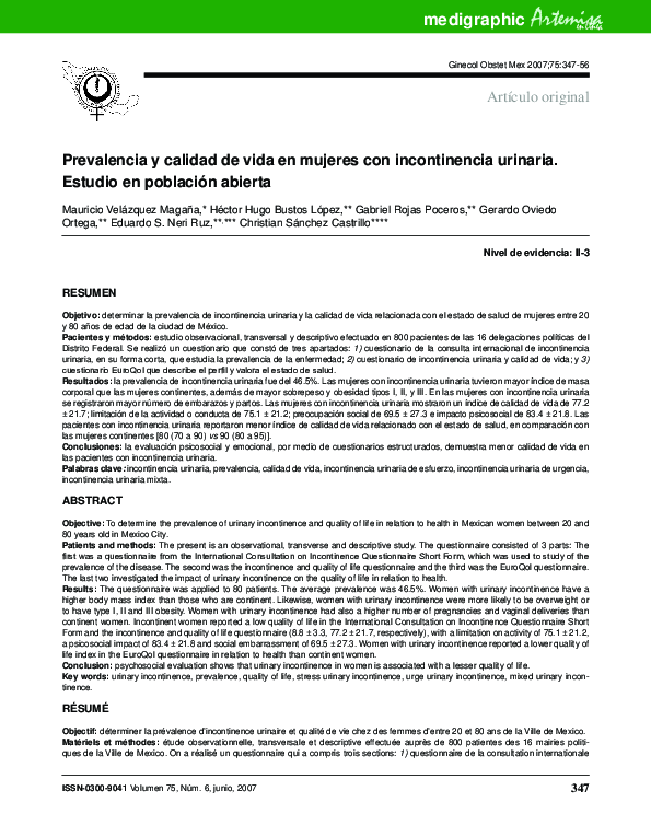 (PDF) [Prevalence and quality of life in women with urinary ...
