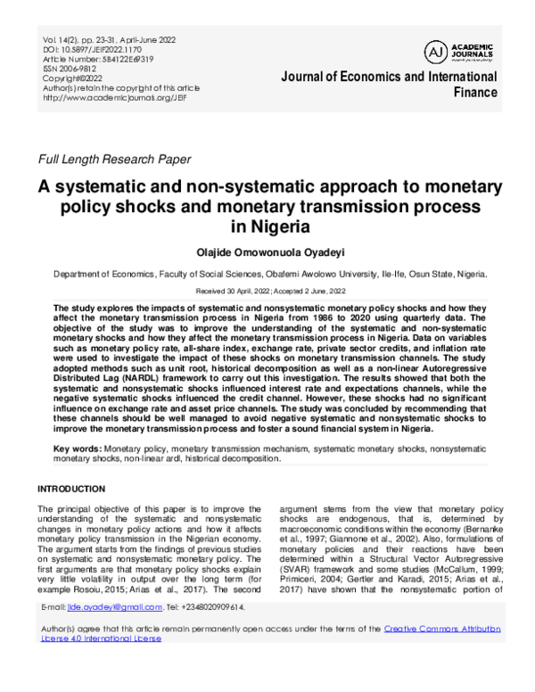 (PDF) A systematic and non-systematic approach to monetary policy ...