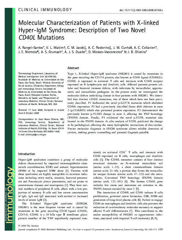 (PDF) Molecular Characterization of Patients with X-linked Hyper-IgM ...