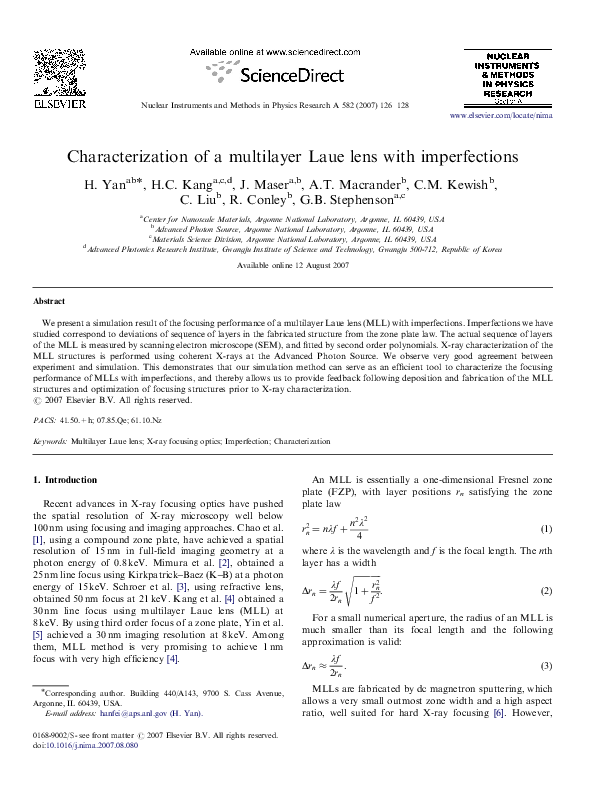 (PDF) Characterization of a multilayer Laue lens with imperfections