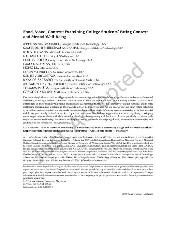 (PDF) Food, Mood, Context: Examining College Students’ Eating Context