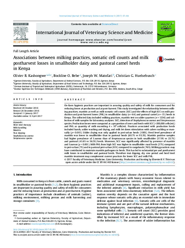 Pdf Associations Between Milking Practices Somatic Cell Counts And
