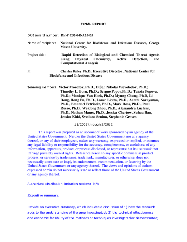 (PDF) Rapid Detection of Biological and Chemical Threat Agents Using ...
