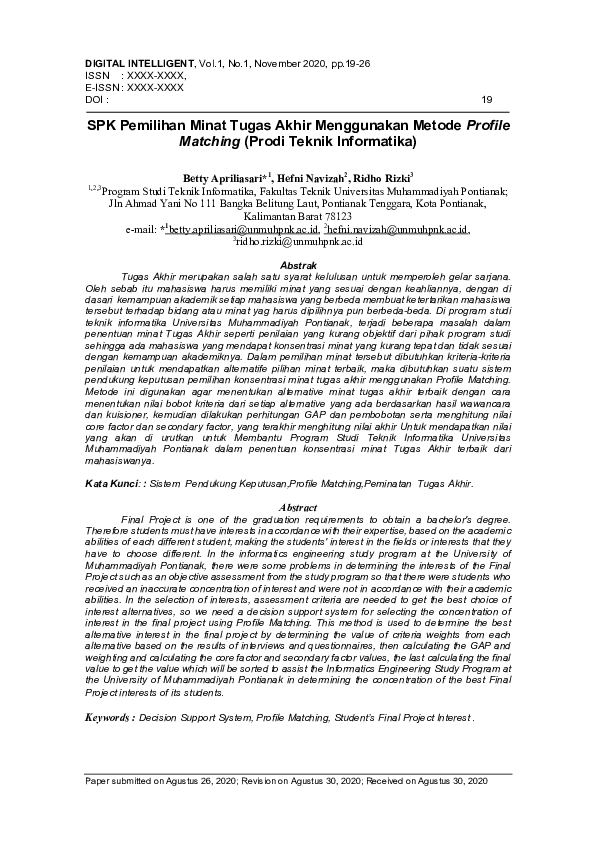 (PDF) SPK Pemilihan Minat Tugas Akhir Menggunakan Metode Profile ...