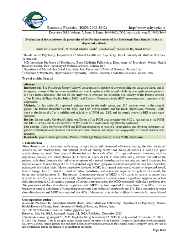 (PDF) Evaluation of the psychometric properties of the Persian version ...