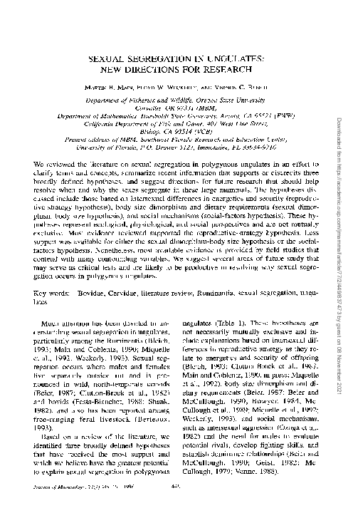 (PDF) Sexual Segregation in Ungulates New Directions for Research