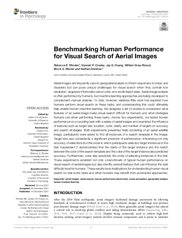 (PDF) Benchmarking Human Performance for Visual Search of Aerial Images