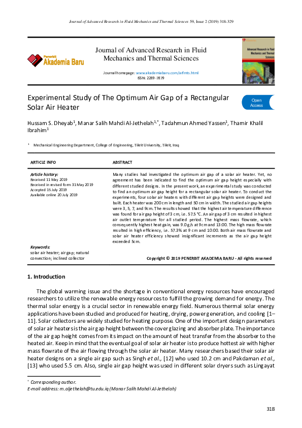(PDF) Experimental Study of The Optimum Air Gap of a Rectangular Solar ...