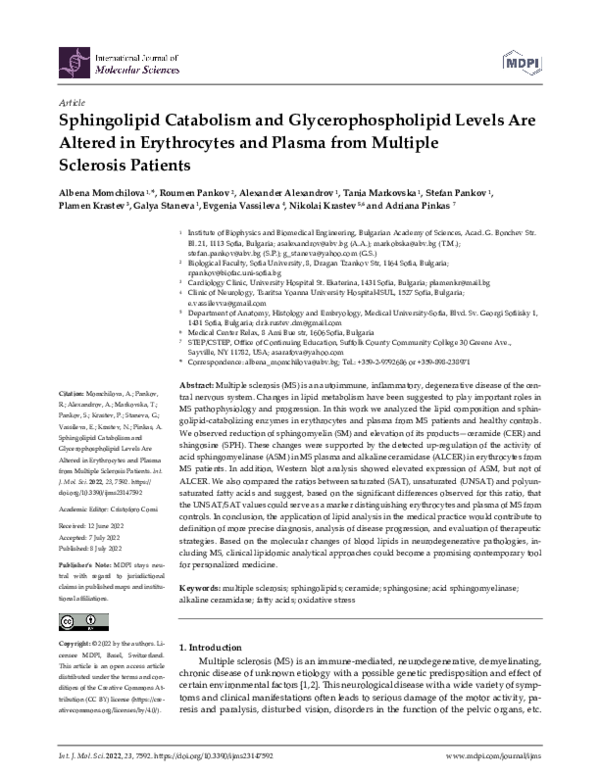(PDF) Sphingolipid Catabolism and Glycerophospholipid Levels Are ...