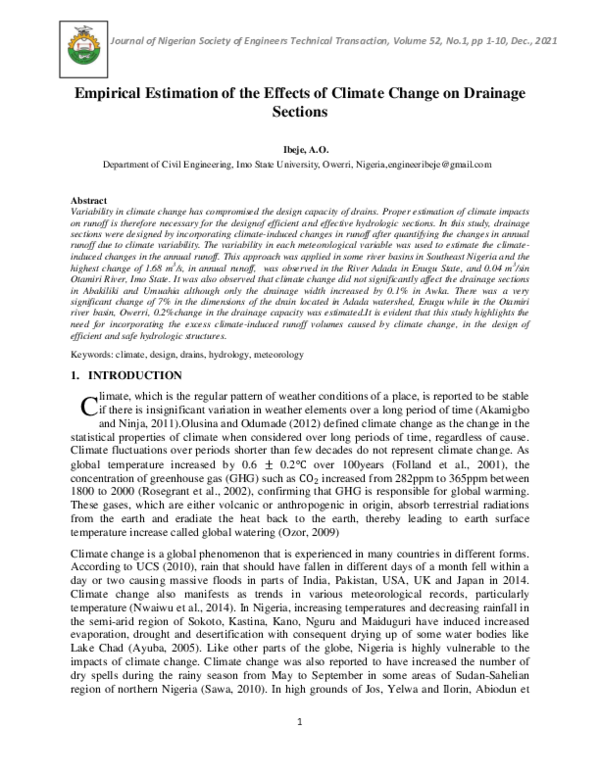 (PDF) Empirical Estimation of the Effects of Climate Change on Drainage ...
