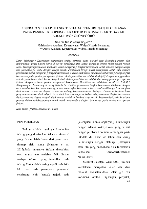 (PDF) Penerapan Terapi Musik Terhadap Penurunan Kecemasan Pada Pasien