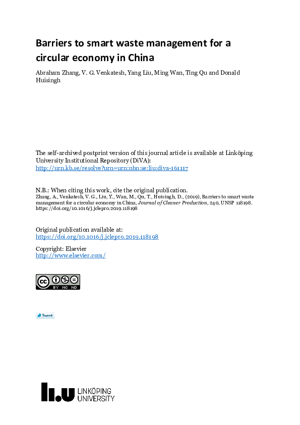 (PDF) Barriers to smart waste management for a circular economy in China
