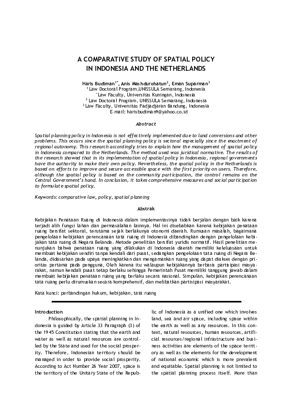 (PDF) A Comparative Study of Spatial Policy in Indonesia and the ...