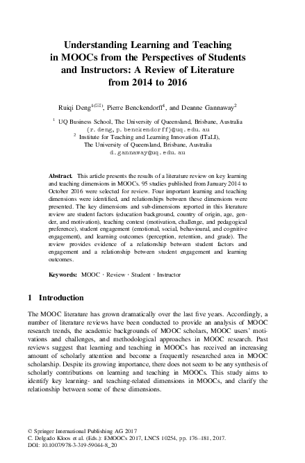 (PDF) Understanding learning and teaching in MOOCs from the ...
