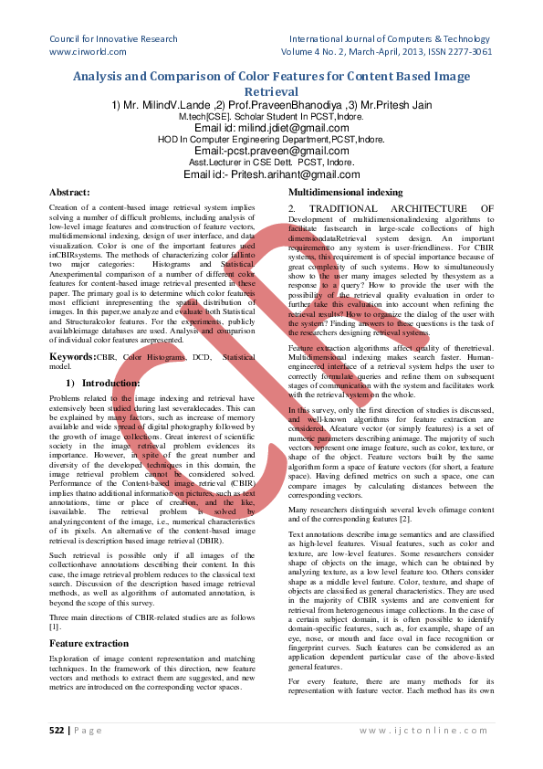 (PDF) Analysis and Comparison of Color Features for Content Based Image ...